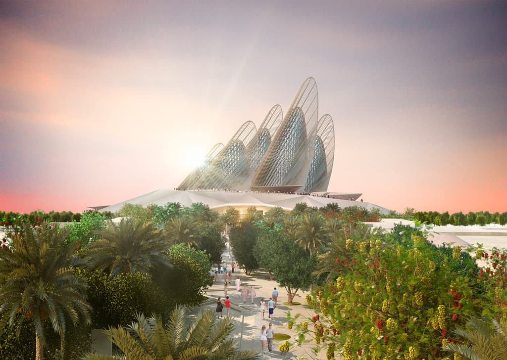 A render of the futuristic silhouette of the upcoming Zayed National Museum. Credit Foster + Partners