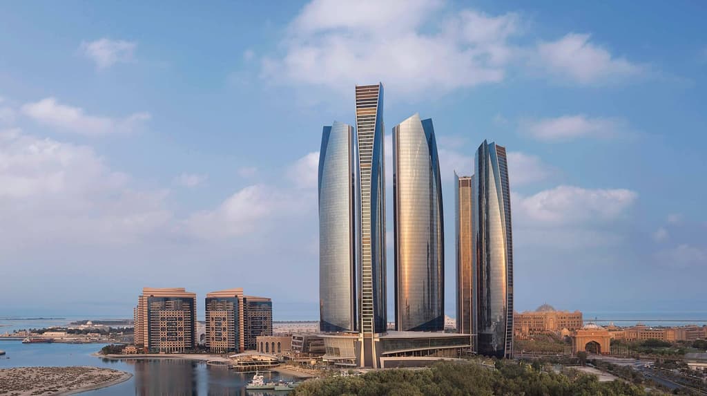 Etihad Towers on the Abu Dhabi Corniche - a five tower complex that houses shopping, hospitality, offices, dining.