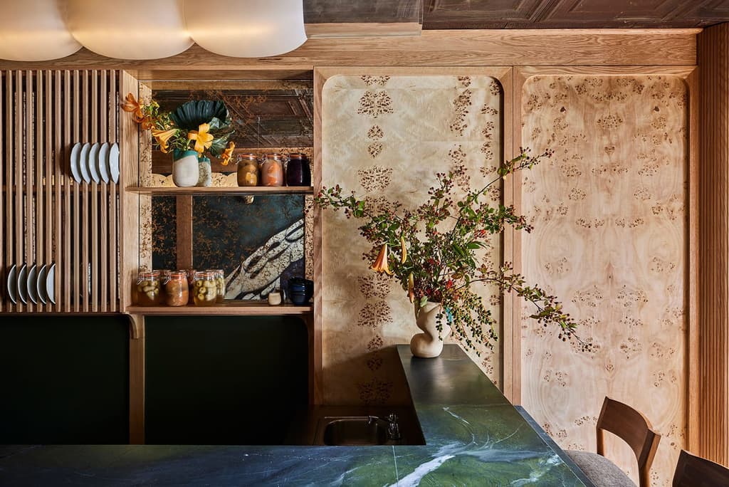 The bar and custom millwork