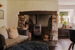 Inglenook fireplace with wood burner