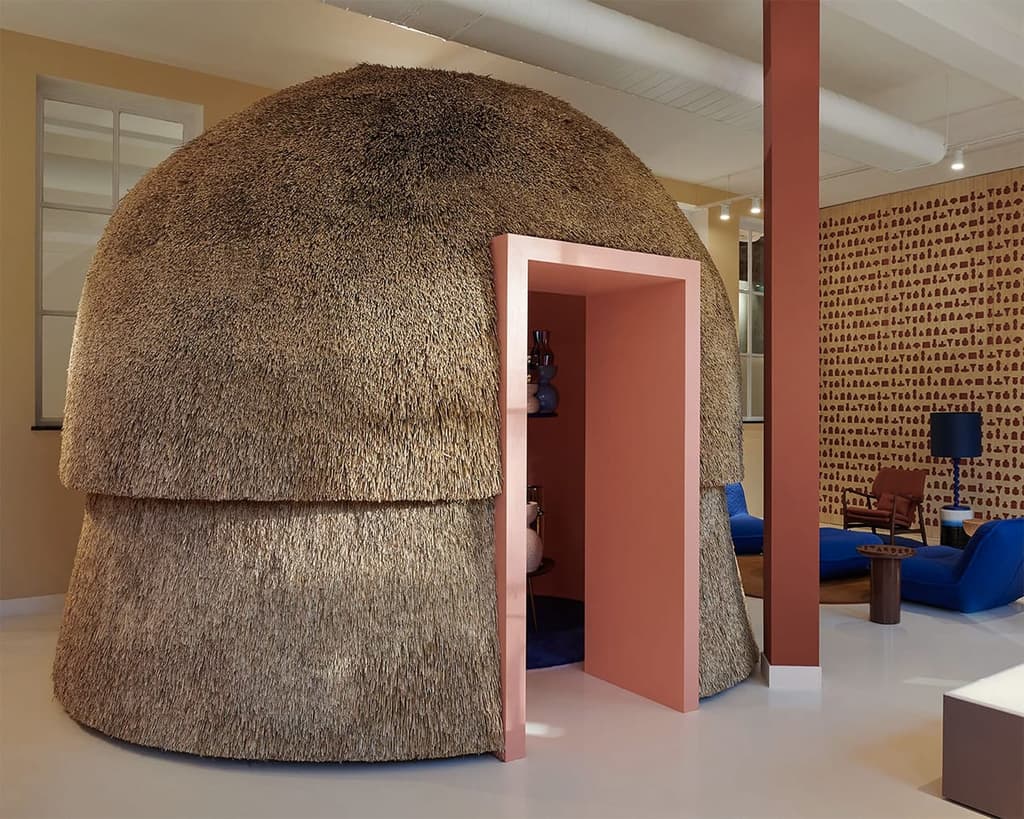 A thatched roof pod