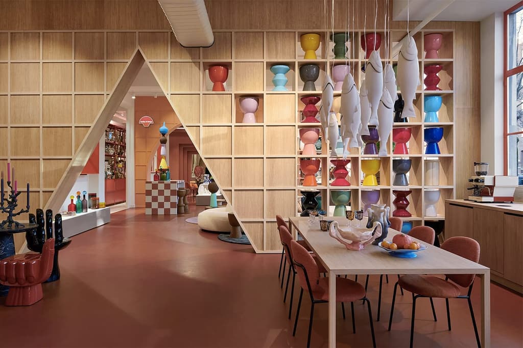 Fish hang from the ceiling