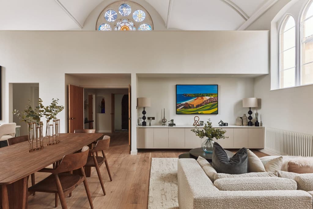 A converted church in Bath boasts gallery-like interiors and colourful stained glass