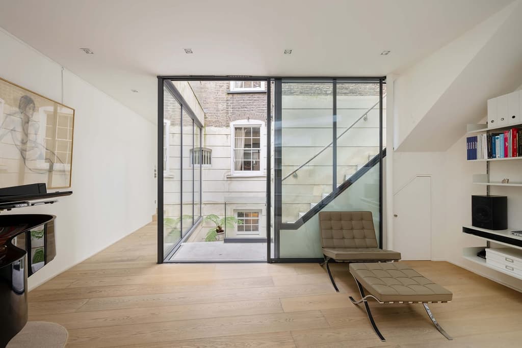 A view of the glass extension at the rear of the Grade II-listed property