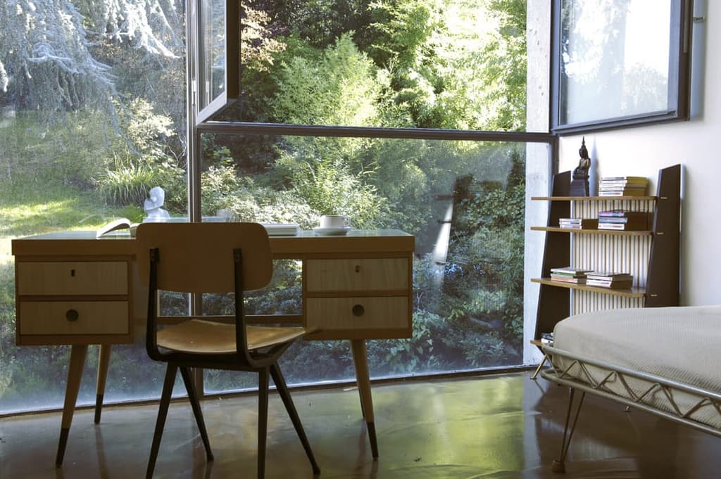 One of the bedrooms with garden views