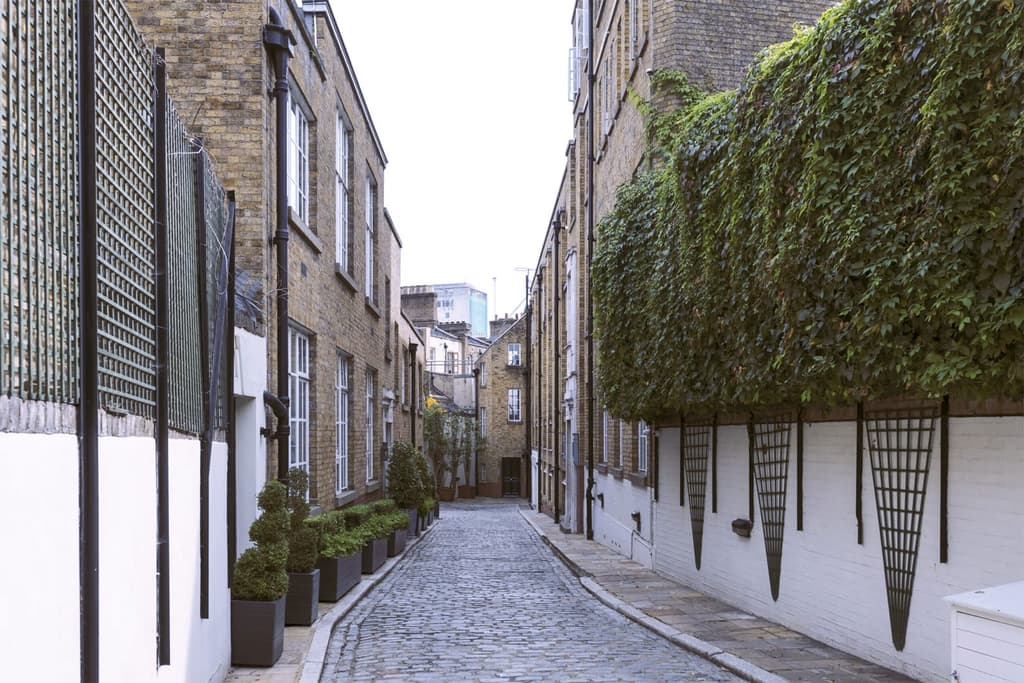 View of the private, gated mews the apartment sits on