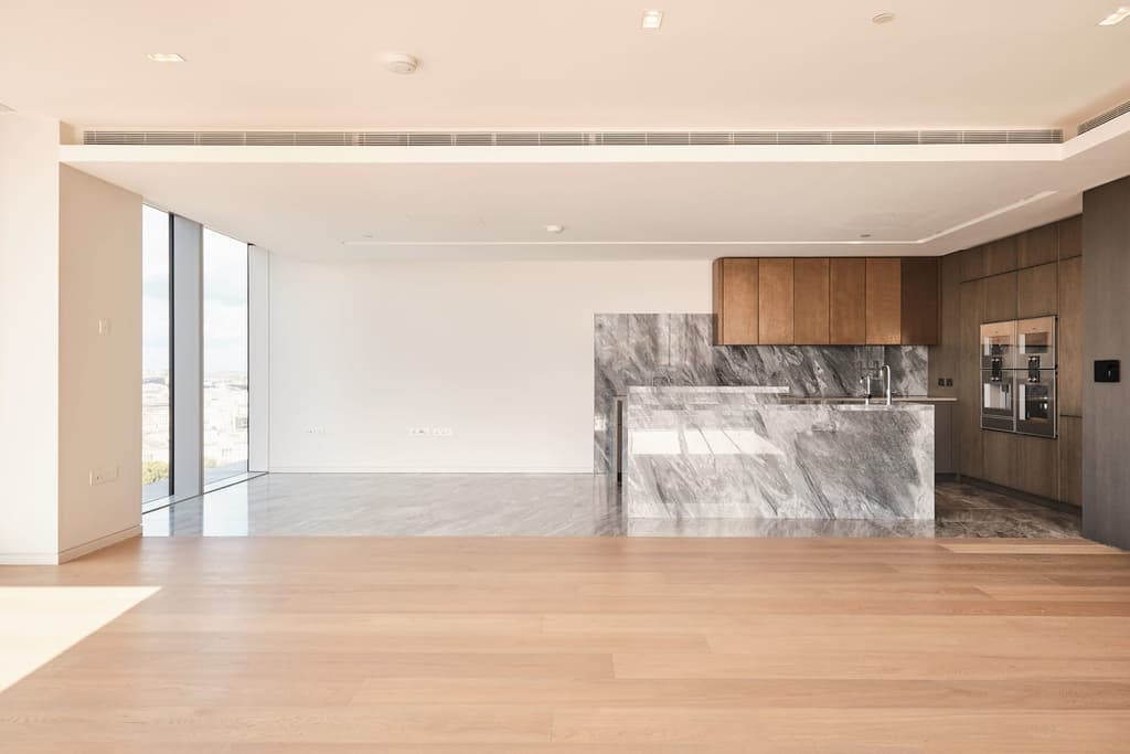 View of the interior living room and kitchen