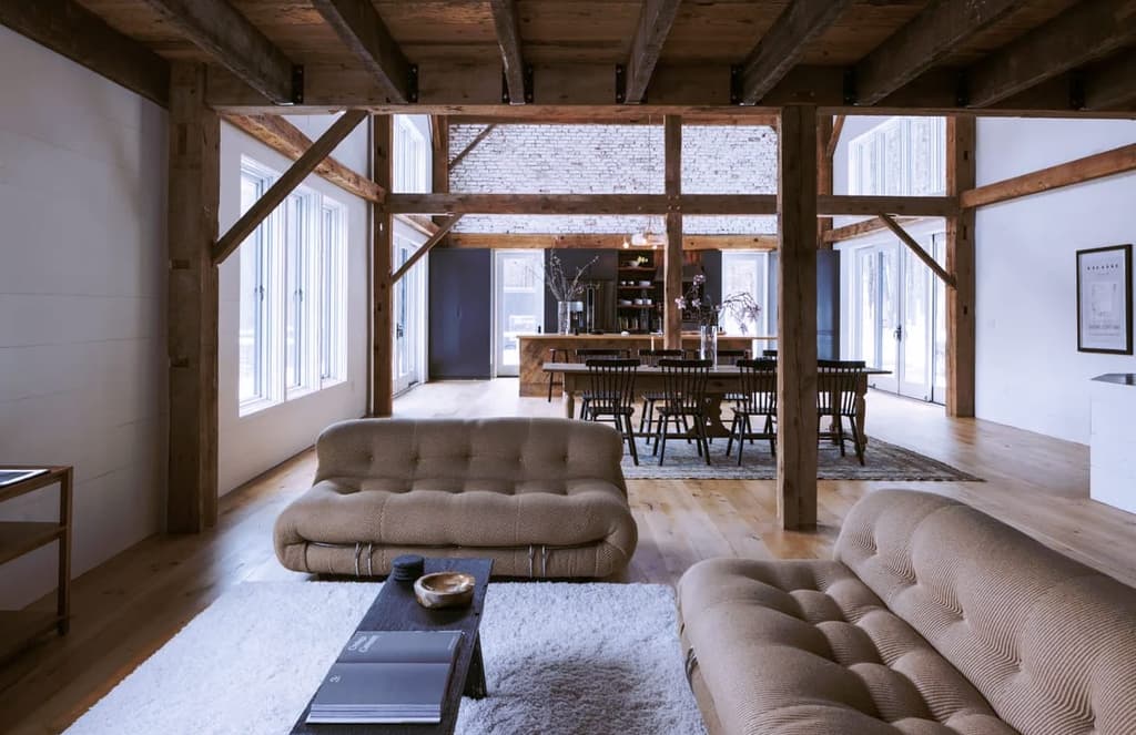 This New York barn home blends soft minimalism and rugged textures