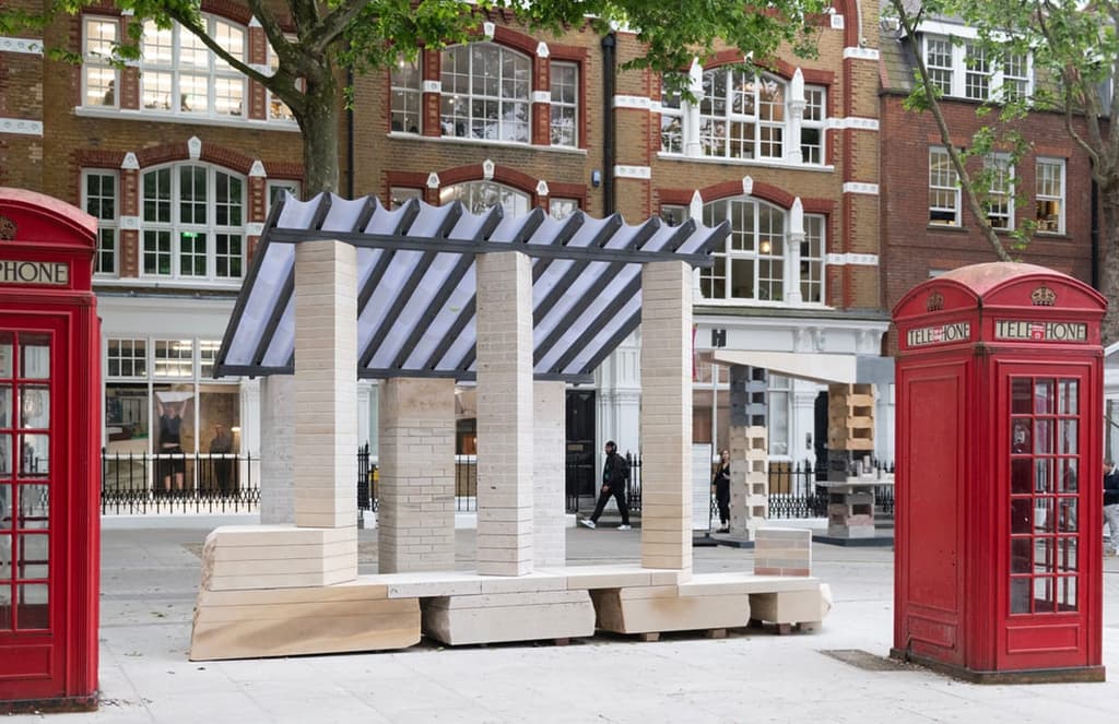 Eco-friendly stone bricks are showcased at this Clerkenwell pop-up pavilion