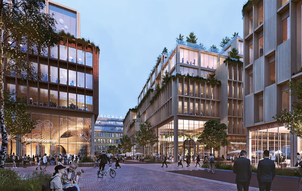 In addition to offering office and residential space, Sickla Wood City offers a new retail destination for residents and visitors to Stockholm. Courtesy Atrium Ljungberg