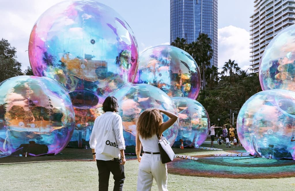 Giant shimmering bubbles have popped up in a Toronto plaza