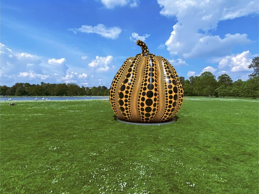 Digital rendering of Pumpkin, 2024, © YAYOI KUSAMA, Courtesy Ota Fine Arts, Victoria Miro, and David Zwirner – Large-scale public sculpture by Yayoi Kusama to be unveiled by Serpentine.