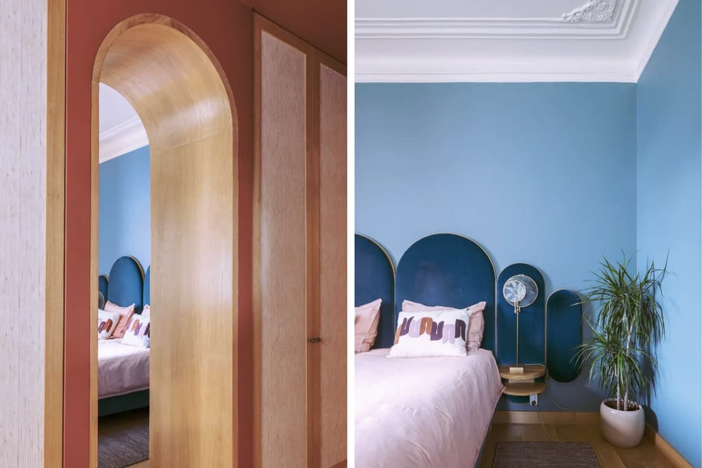 Blue bedroom and curved alcove detail