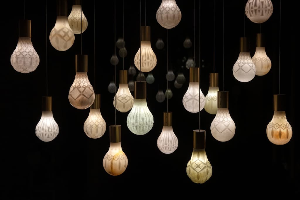 Rooshad Shroff's carved marble lightbulbs