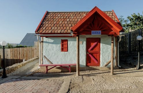 These breezy cabins are for the goats — human guests camp nearby