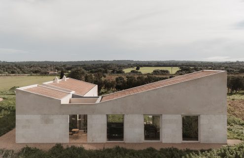 A low-slung Mallorcan finca opens toward the Tramuntana mountains